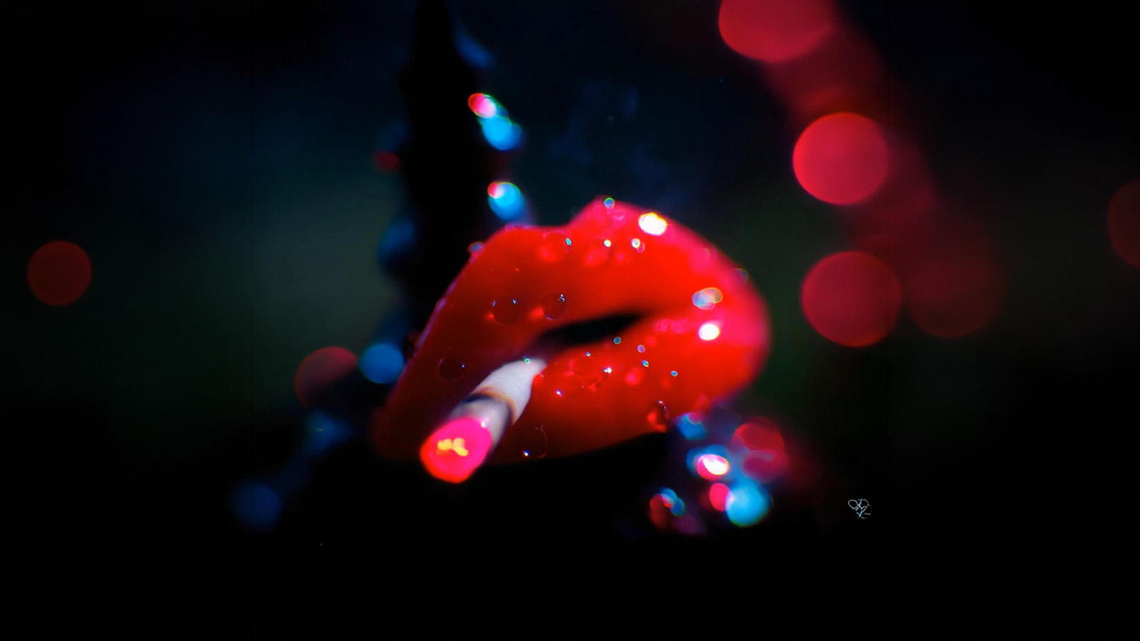 Red lips in neon noir style